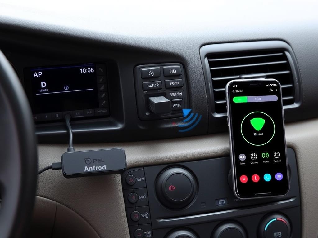 Adaptateur sans fil Android Auto installé dans une Opel Calibra
