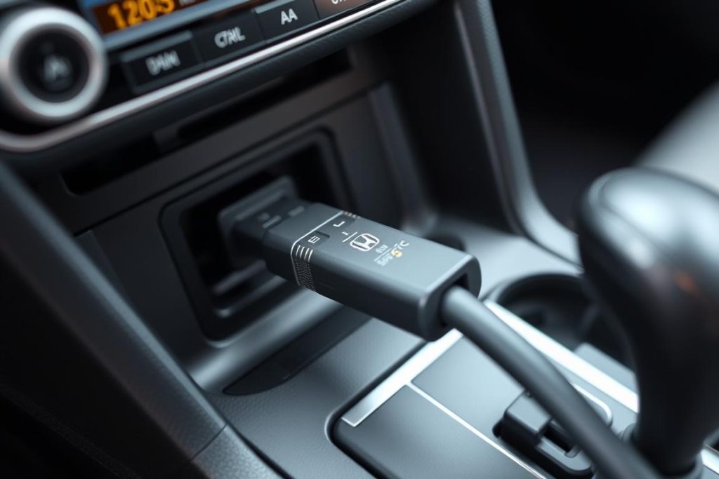 Câble USB connecté au port de la Honda Civic