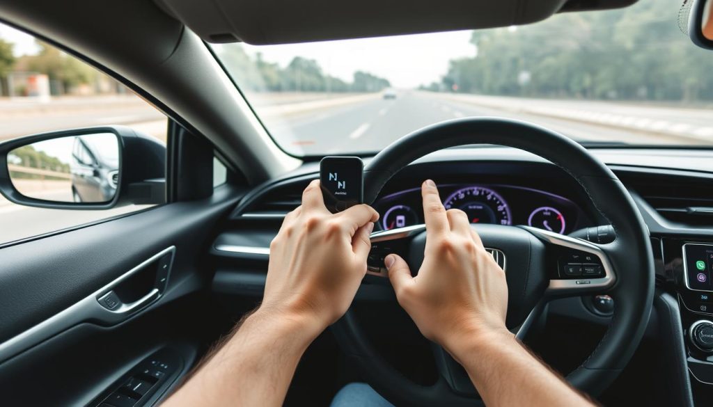 Conducteur utilisant Android Auto dans Honda Civic
