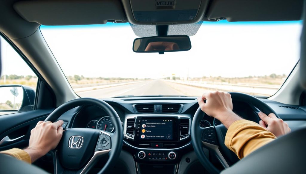 Conducteur utilisant Android Auto dans un Honda Pilot