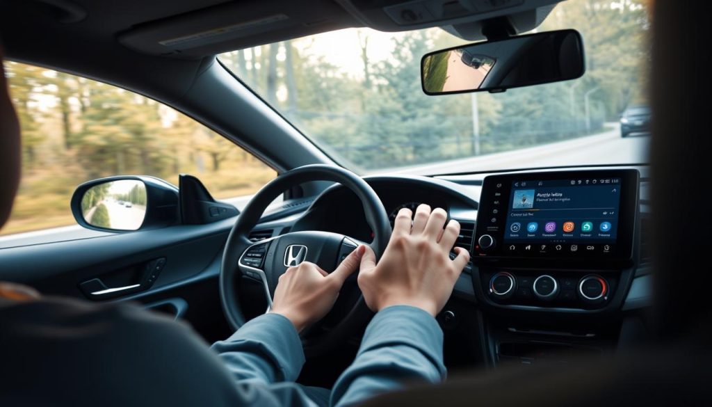 Conducteur utilisant Android Auto dans une Honda Crosstour