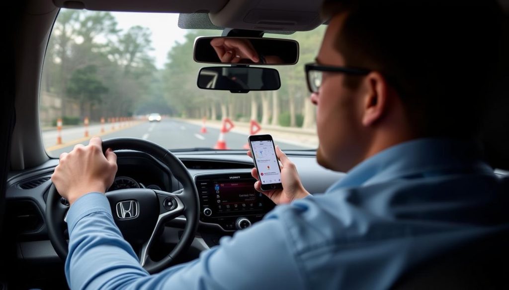 Conducteur utilisant Android Auto dans une Honda Fit