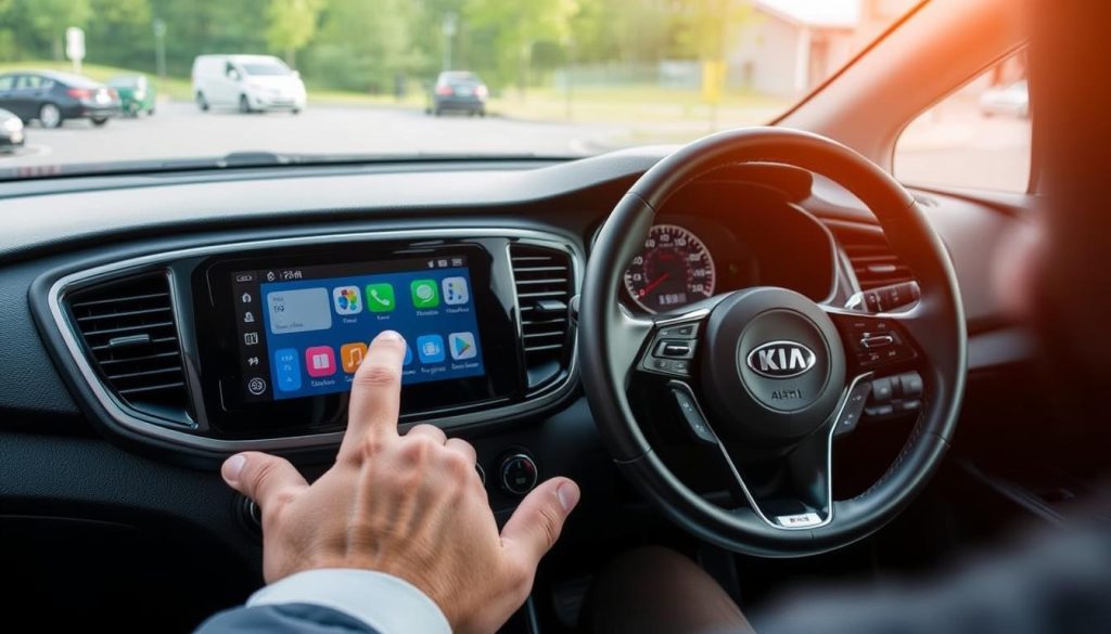 Conducteur utilisant Android Auto dans une Kia Forte