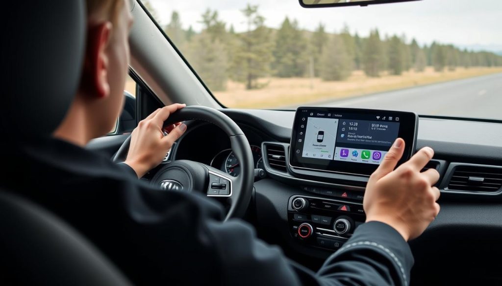Conducteur utilisant Android Auto de manière sécurisée dans un KIA K2