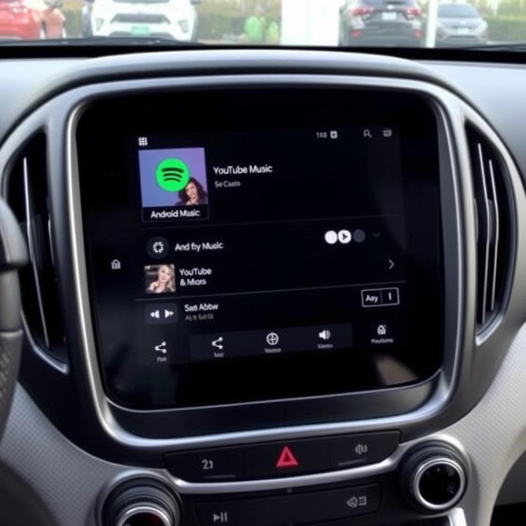 Écran Android Auto montrant des options de musique dans un KIA K2