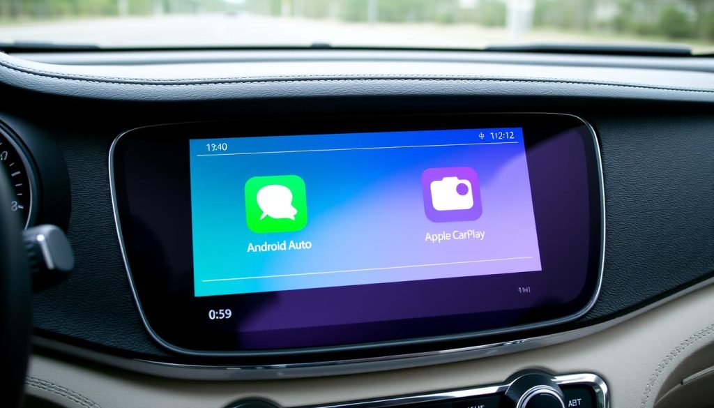 Écran de la Kia Cadenza montrant la compatibilité Android Auto et Apple CarPlay