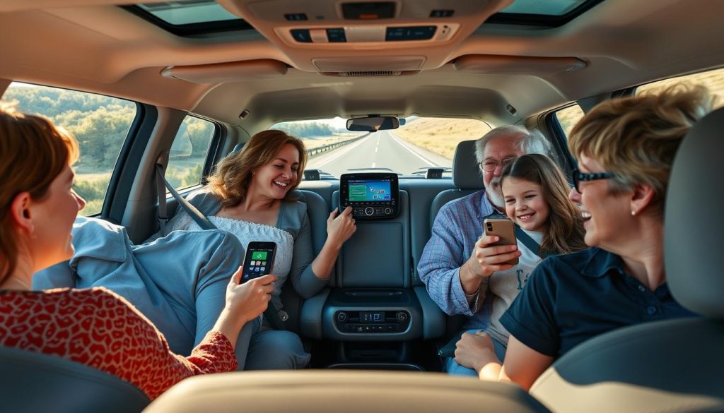 Famille entière profitant des fonctionnalités d'Android Auto dans leur Honda Odyssey