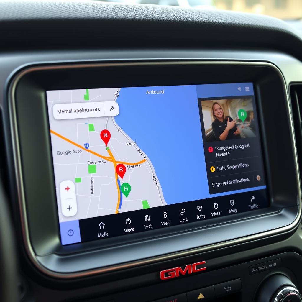 Google Maps sur Android Auto dans GMC Sierra montrant navigation en temps réel