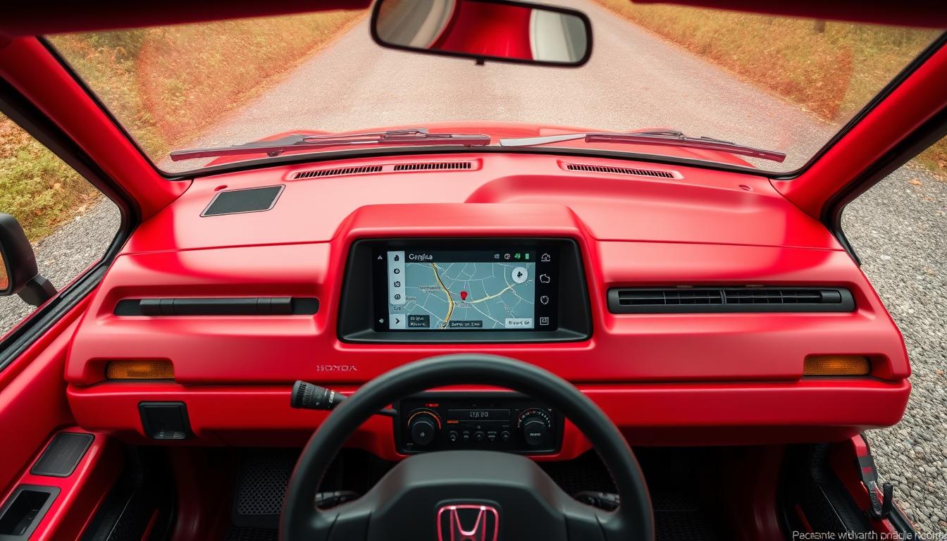 Honda CR-X rouge avec écran Android Auto intégré au tableau de bord