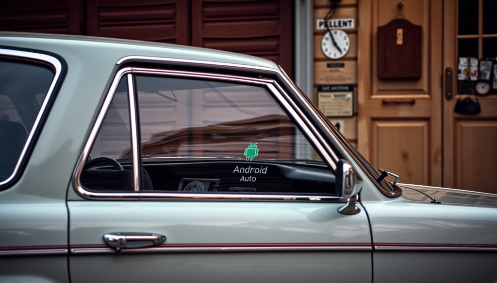 Honda Concerto modernisée avec Android Auto garée dans un cadre vintage