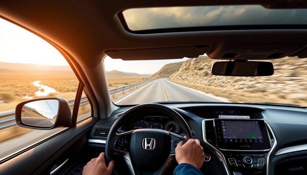 Honda Pilot avec Android Auto intégré sur route panoramique