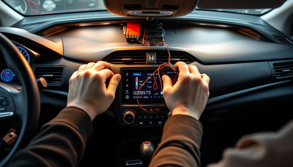 Installation en cours d'un système Android Auto dans une Honda CR-X