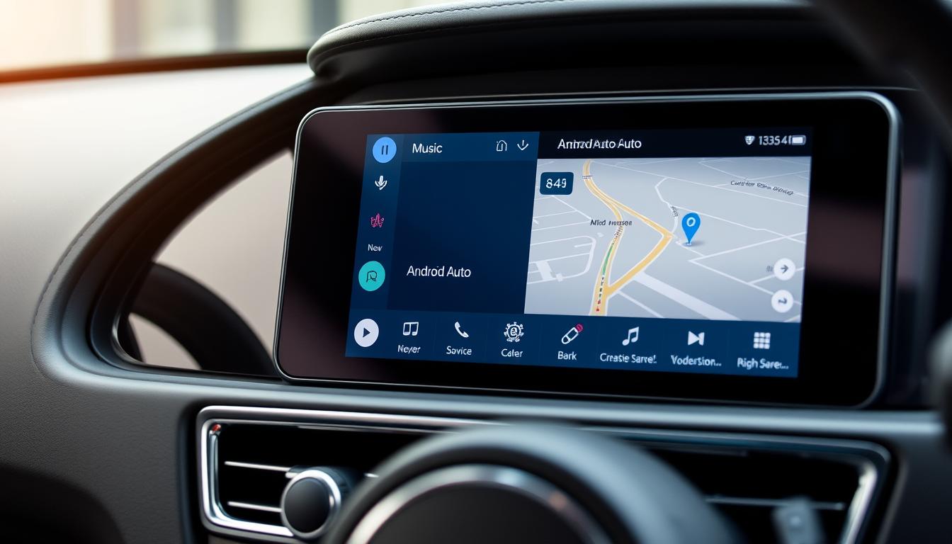 Interface Android Auto affichée sur l'écran d'une Aston Martin Virage