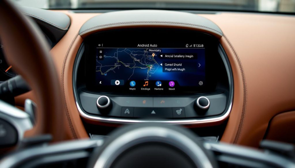 Interface Android Auto intégrée dans le tableau de bord d'une Aston Martin Lagonda