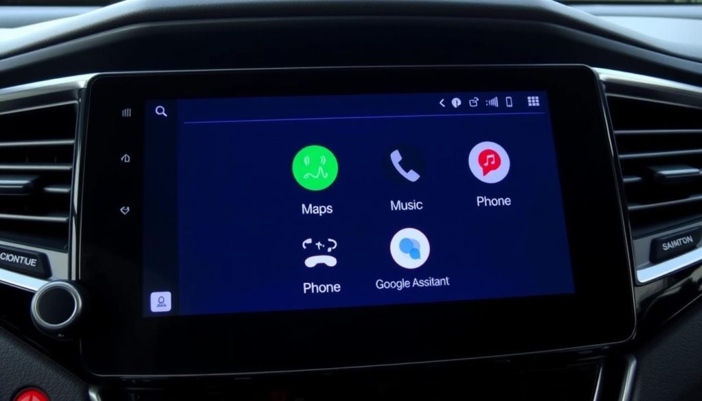 Interface Android Auto montrant les applications principales sur l'écran d'une Honda Crosstour