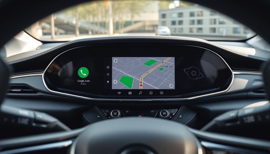 Interface Android Auto sur l'écran de l'Opel Ampera-e montrant la navigation et les applications