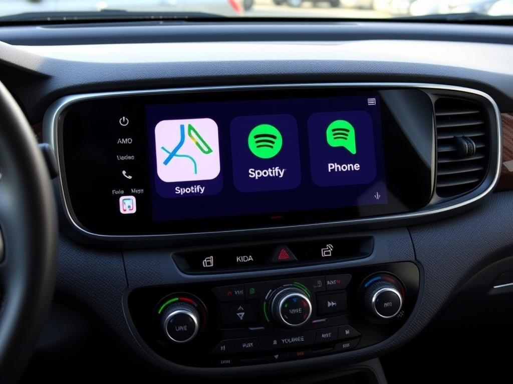 Interface Android Auto sur l'écran du Kia Sedona montrant les applications disponibles