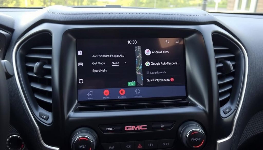 Interface Android Auto sur l'écran tactile d'une GMC Acadia