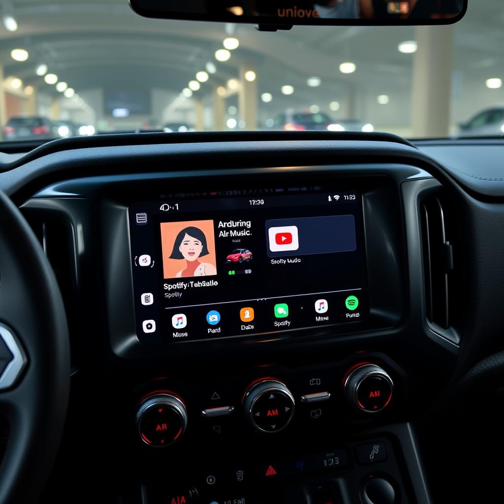 Interface de divertissement Android Auto avec applications de streaming musical