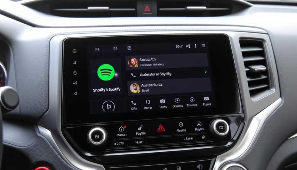 Interface multimédia d'Android Auto affichant Spotify dans une Honda Passport