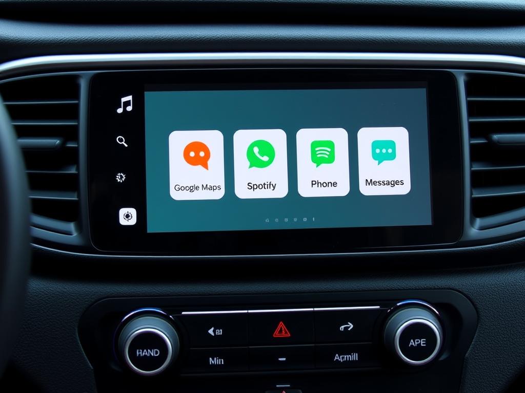Interface principale d'Android Auto montrant les applications essentielles