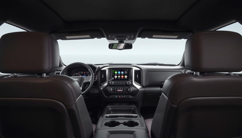 Intérieur luxueux de la GMC Sierra avec Android Auto intégré à l'écran central