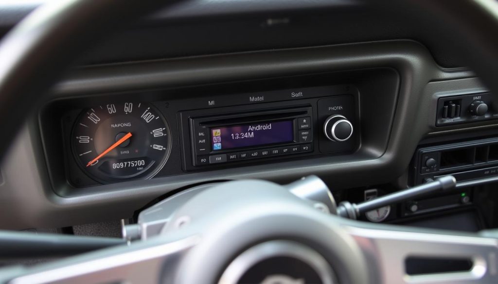 Isuzu 117 Coupé avec tableau de bord original montrant l'emplacement pour installation Android Auto