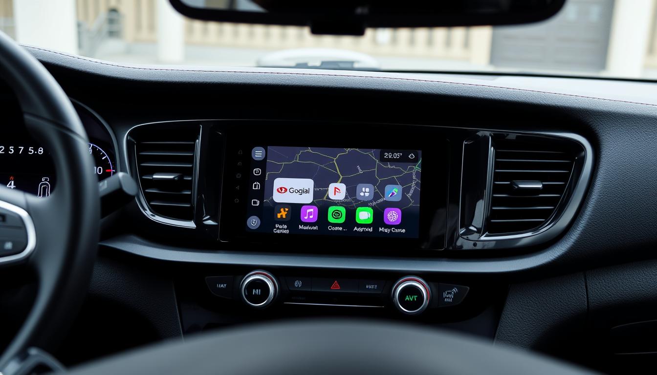 KIA KX3 avec écran Android Auto affichant la navigation et les applications