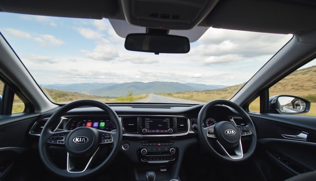 Kia Cadenza sur route avec Android Auto en fonctionnement