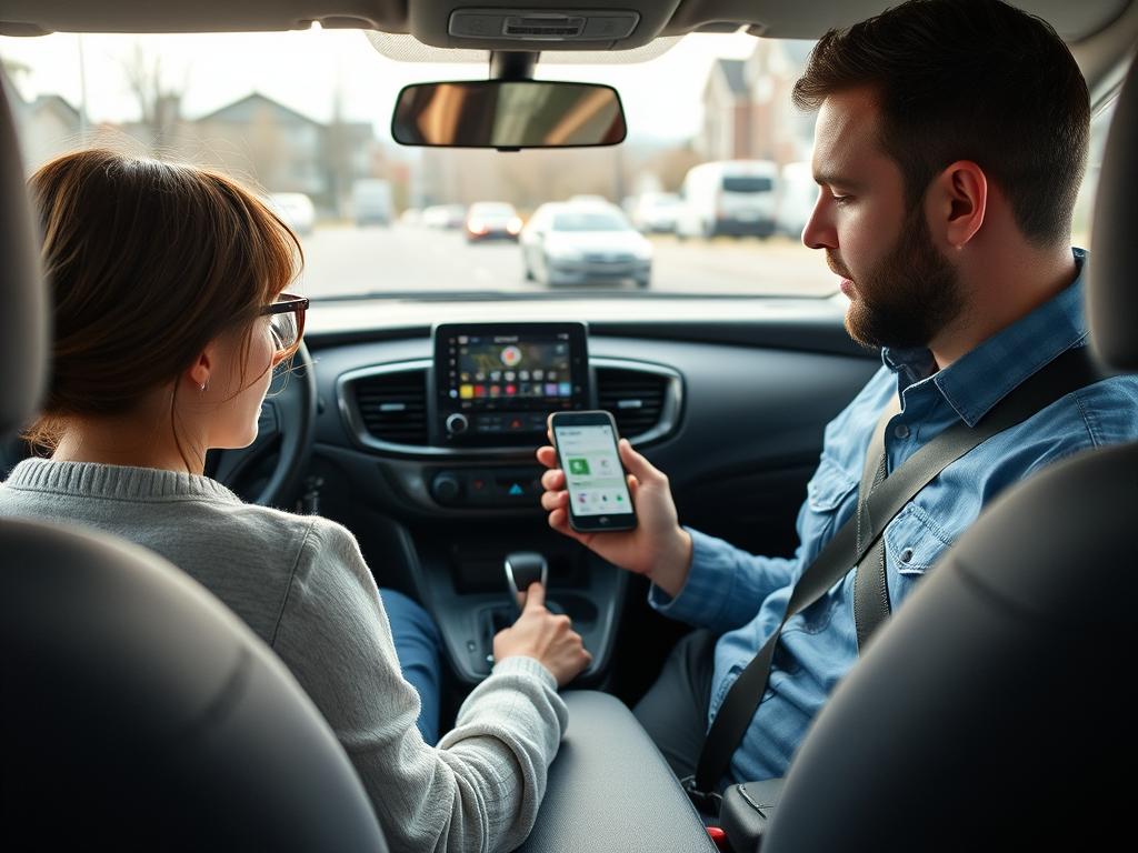 Parent utilisant Android Auto pour gérer les trajets quotidiens en Kia Sedona