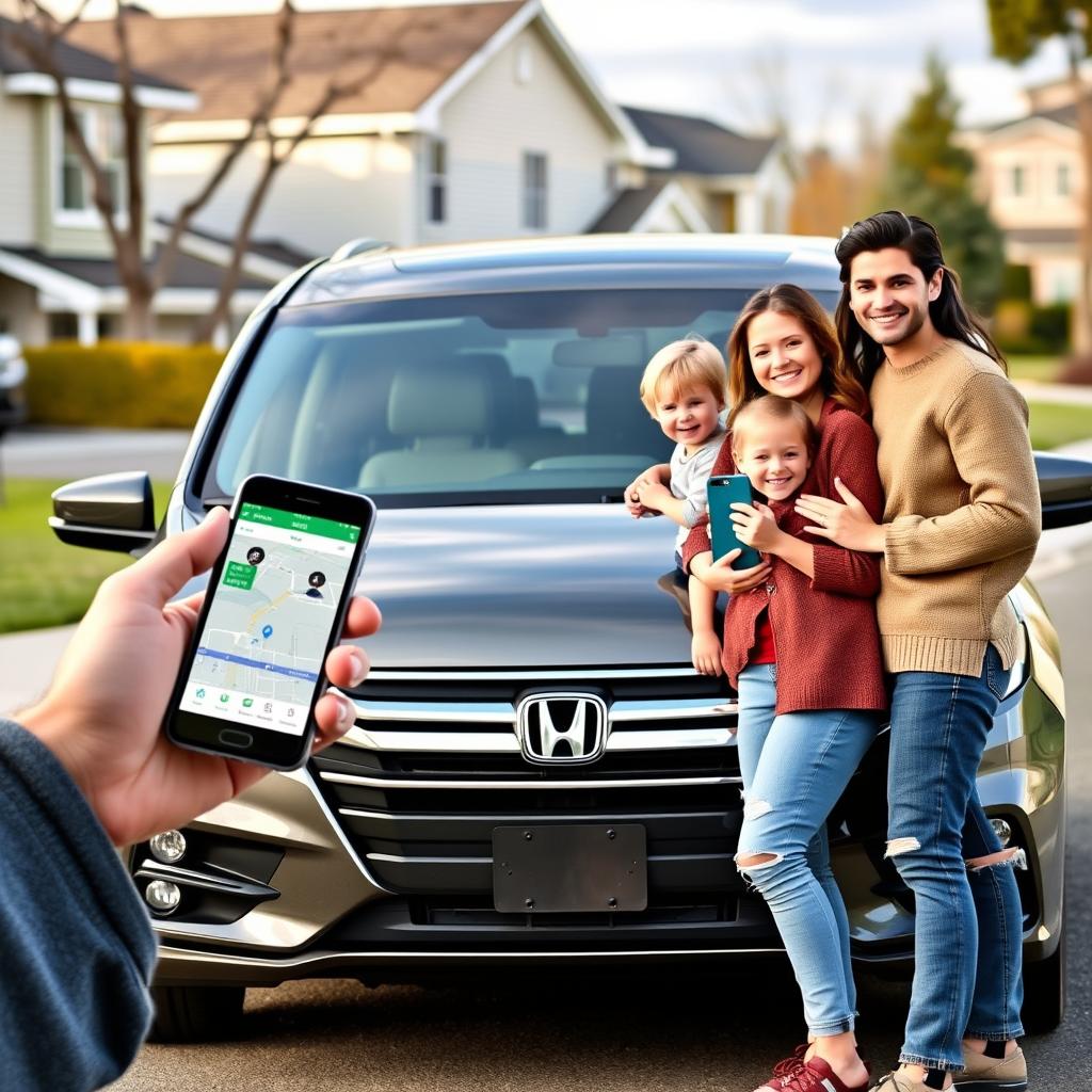 Portrait d'une famille utilisant Android Auto dans leur Honda Odyssey