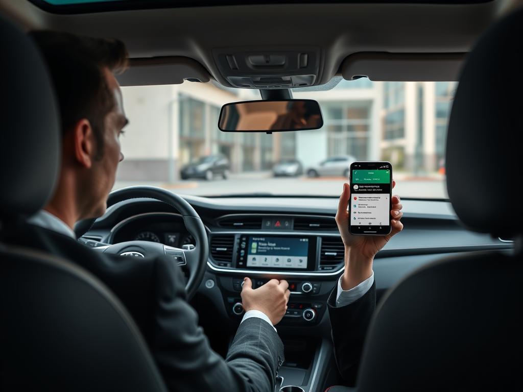 Professionnel utilisant les fonctions de communication d'Android Auto dans sa Kia Cadenza