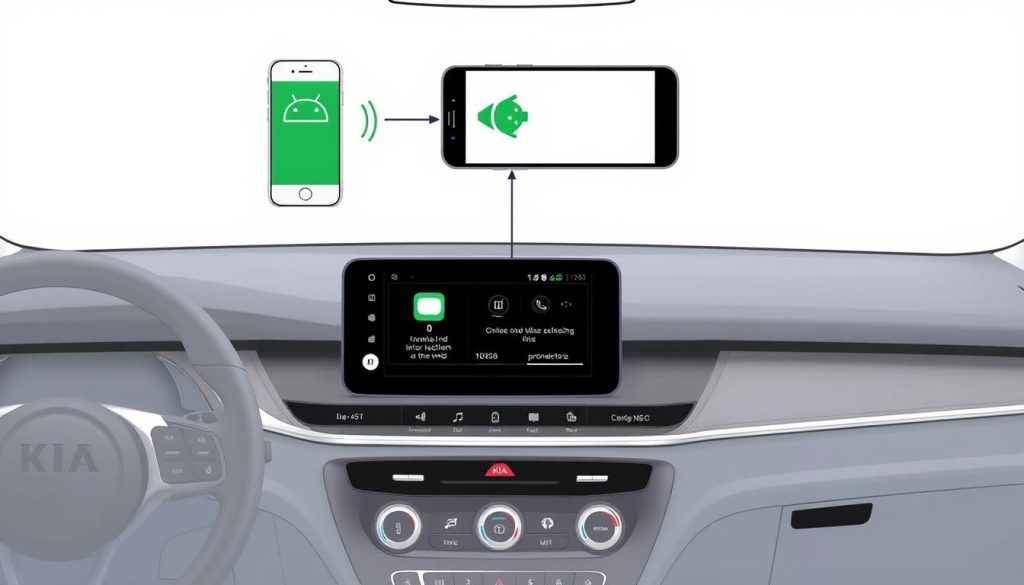 Schéma technique montrant la connexion entre smartphone Android et système KIA KX3