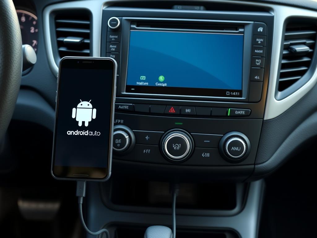 Smartphone avec Android Auto connecté à un système de voiture