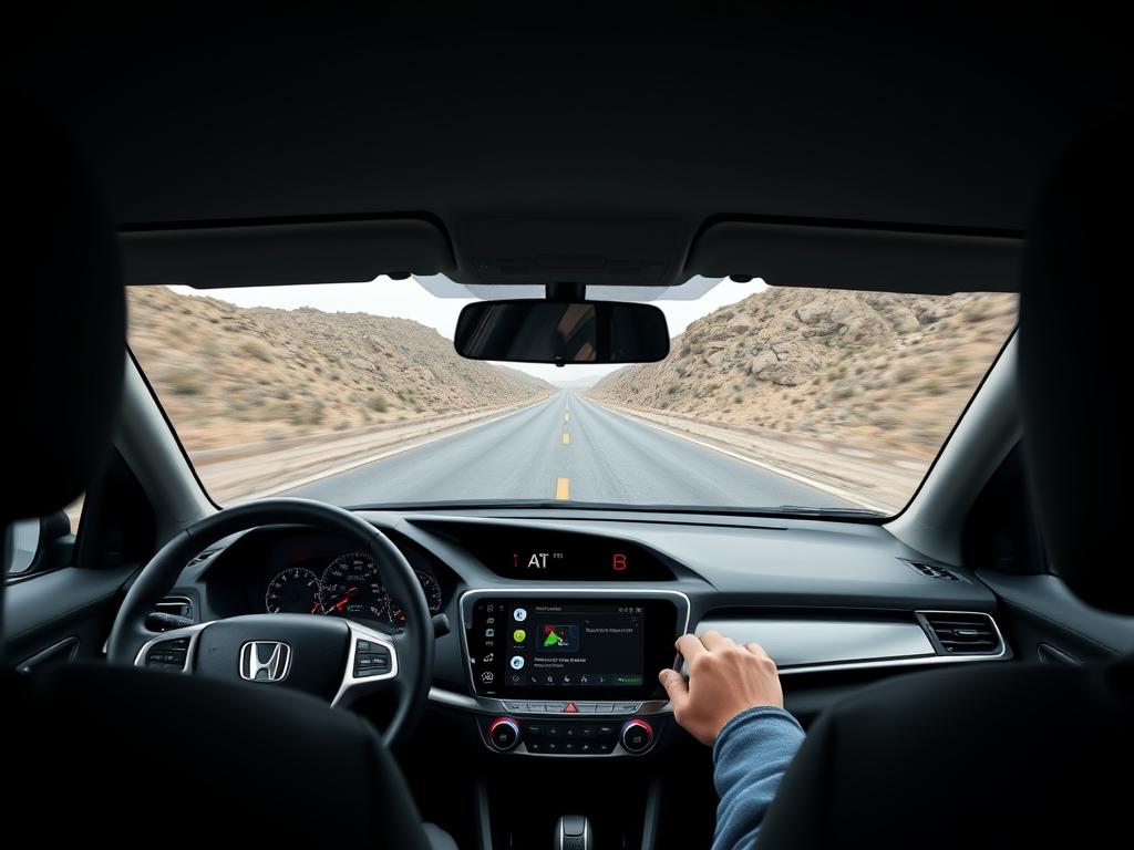 Trajet longue distance dans une Honda Integra avec Android Auto affichant la navigation