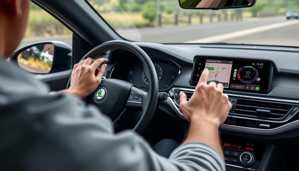 Conducteur utilisant Android Auto dans sa Škoda Superb