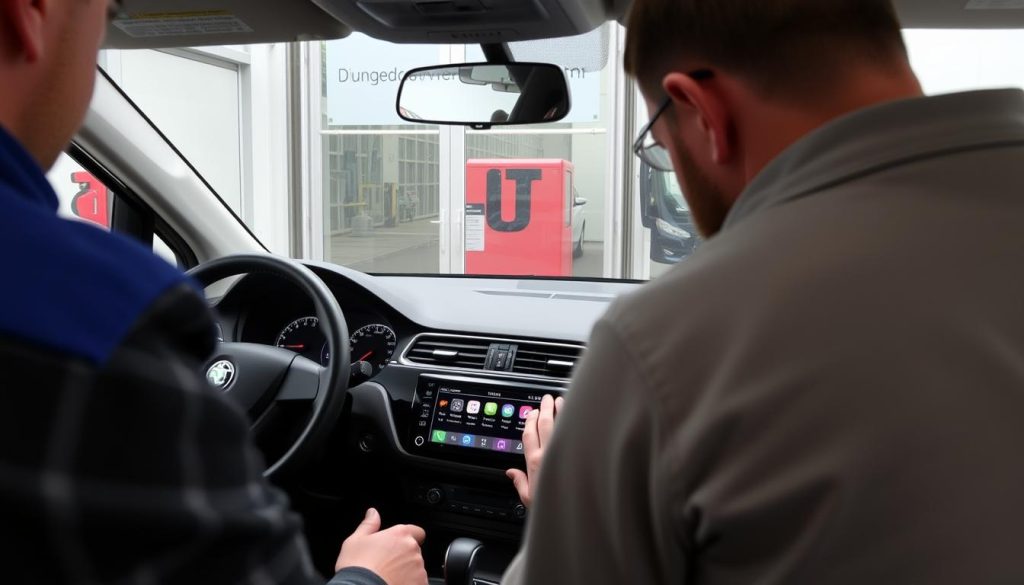 Contrôle technique d'une Škoda Favorit avec Android Auto
