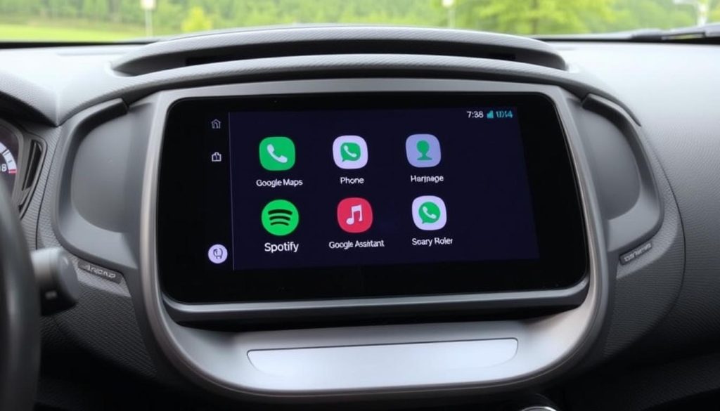 Interface Android Auto sur Nissan Juke montrant les applications principales