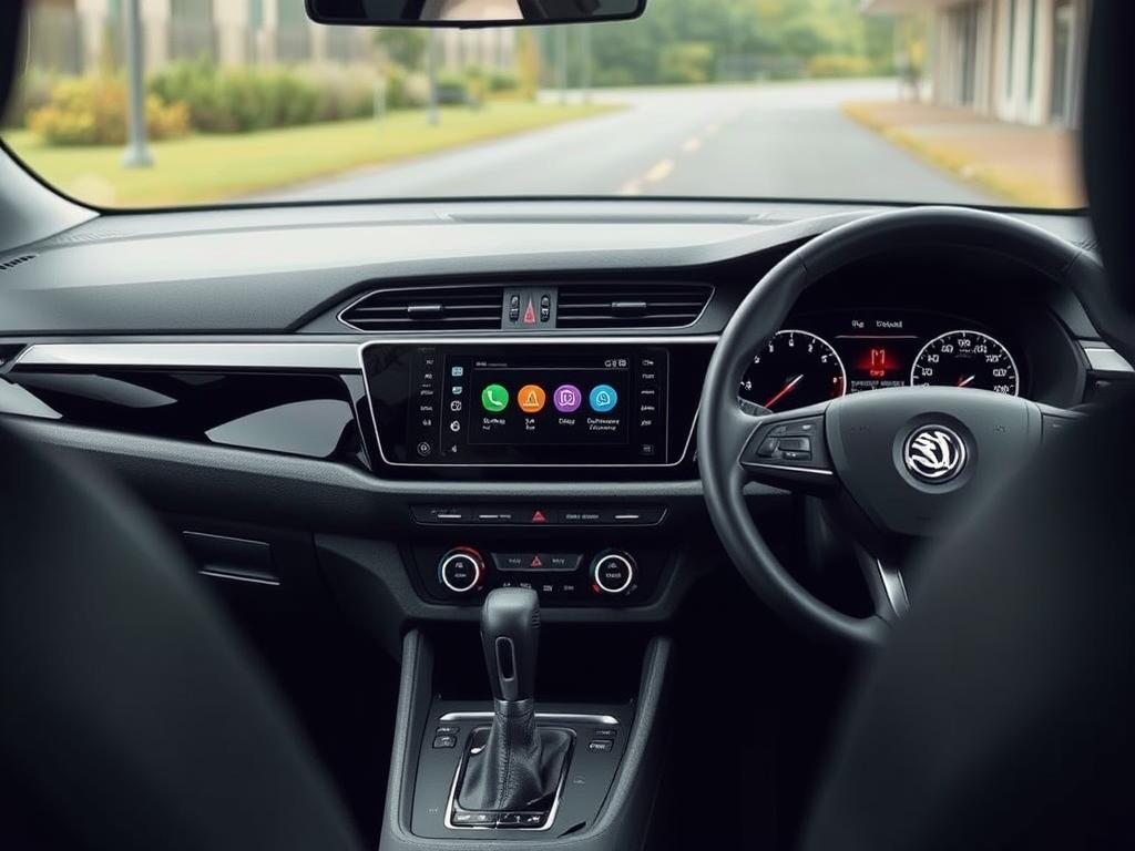 Tableau de bord Škoda Rapid montrant le système d'infodivertissement d'origine