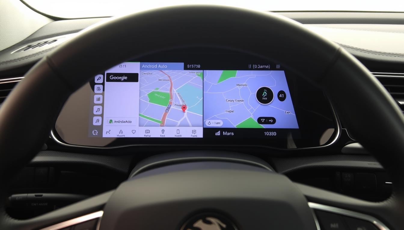 Tableau de bord Škoda Superb avec système Android Auto activé